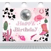 ANSHUHAI Cowgirl Happy Birthday Backdrop Disco Cowgirl Party Decorations Let's