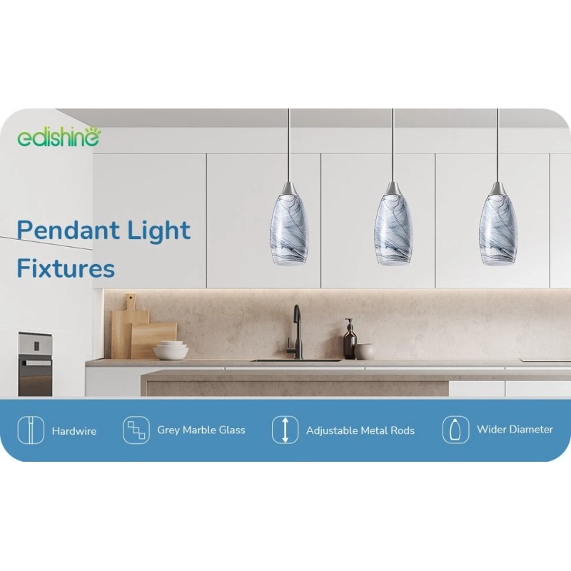 DEWENWILS EDISHINE Pendant Light Fixture, Hardwired Ceiling Light, Grey Marble