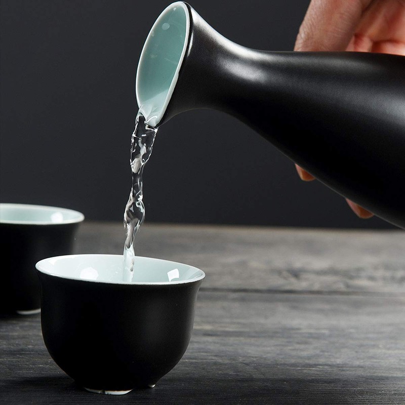 Dltsli Ceramic Sake Set with Warmer Pot Tray, Stovetop Porcelain