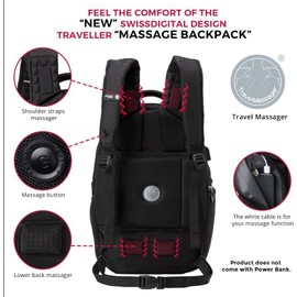Swissdigital Design Laptop Backpack for Men and Women, Fits 15.6 Inch Computer Bag with Convenient USB Charging Port and Vibrating Massager Shoulder Straps, Black | NEPTUNE SV