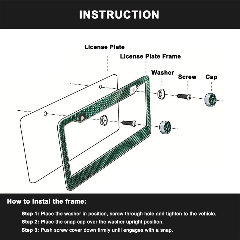 Bling License Plate Frame for Women, Green Diamond Rhinestone License