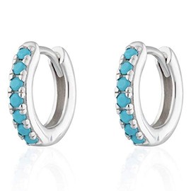 AT Jewellery - 925 Sterling Silver Filled Blue Turquoise Huggie Hoop Earrings