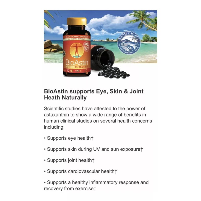 BioAstin Astaxantina Hawaiiana 12mg (120 Cápsulas) Bioastin Sabor Sin Sabor
