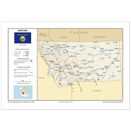 13x19 Montana General Reference Wall Map - Anchor Maps USA Foundational Series - Cities, Roads, Physical Features, and Topography [Rolled]