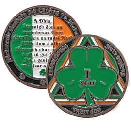 MYRECOVERYSTORE Green Shamrock Recovery Medallion in Years 1-50 Serenity Prayer in Gaelic on Rear
