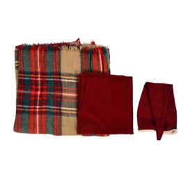 Newborn Photography Clothing Comfortable Baby Girl Christmas Themed Hat Wrap Plaid Blanket SetBaby Girl