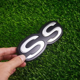 1Pc 1971 1972 Chevelle El Camino Super Sport SS Rear Bumper Emblem Letters with Hardware Replacement for SS (Silver Black)