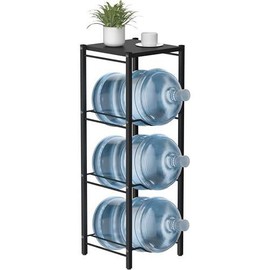 5 Gallon Water Jug Rack  4 Tier Detachable Bottle Holder With Storage Shelf Heavy Duty Dispenser Stand Organizer for Kitchen Office Home Black - Style: 4-Tier with shelf, Material Type: Metal
