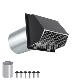4 Inch Hooded Wall Vent with Screen and Damper,Outdoor Dryer Vent Cover for 4 inch Pipe,Wall Exhaust Vent Cover Cap External Extractor for House Ventilation&Outside Air Exhaust,Galvanized Steel,Black