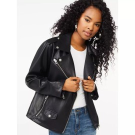 Moto Scoop Women's Faux Leather Moto Jacket, Large Size