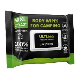 Body Wipes for Camping 50 XXL Camping Wipes 12''x 12'', Shower Body Wipes for Camping, Body and Face Wipes, Biodegradable Personal Hygiene Body Cleansing Wipes for Women Men Kids Elderly Travel