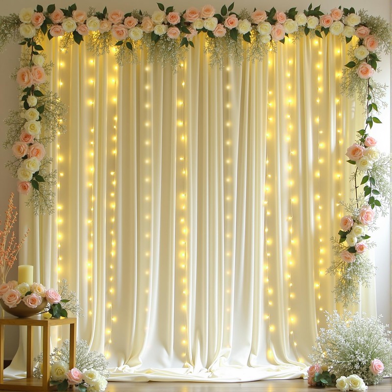 10 x 10ft Beige Backdrop Curtains with Lights String for