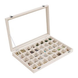 Stratalife Jewelry Organizer 40 Grid Jewelry Trays with Dust-proof Lid Velvet Earring Organizer Ring Holder Accessories Box Necklaces Earrings Storage for Women Drawers Cream