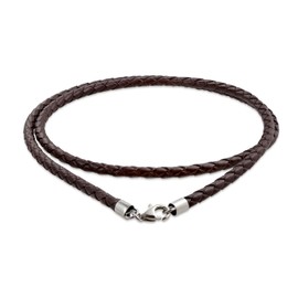 Bling Jewelry Unisex Genuine Brown Black Leather Braided Rope Necklace Pendant Cord for Women, Teenagers, Men, .925 Sterling Silver, 14 16 18 20 24 Inch Length, Leather, No Gemstone