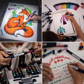 Schneider 040 Paint-It Twin Marker Set V2 (Brush Tip & 1.0 mm Bullet Nib, Colour-Intensive Water Based Ink, for Use on Paper, 92% Recycled Plastic Pens) 27 Pieces, Multi-Colour