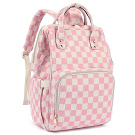 Dezcrab Laptop Backpack for Women, Corduroy College School Backpack Bookbag 15.6 inch Business Computer Travel Backpack (Checkered Pink)