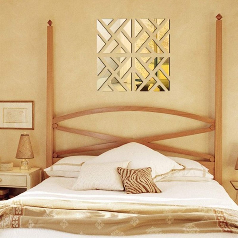 TRIXES 4PC 3D Geometric Mirrored Pattern - Colour Gold -
