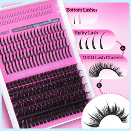 Yawamica Lash Extension Kit Wispy Lash Clusters 12-18mm with 14-20mm Spikes and 5-7mm Bottom Lashes DIY Manga Cluster Eyelash Extensions D Curly Waterproof Lashes Clusters Kit with Bond and Seal