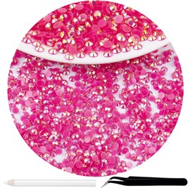 RODAKY 5000Pcs Resin Rhinestones，2MM Rose Red AB Round Flatback Jelly Rhinestones for Crafts DIY Crystal Gems Shiny Diamond for Nails Design Rhinestone Bulk Tumblers Face Makeup Clothes Shoes