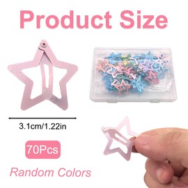 70Pcs Star Hair Clips for Girls Colorful Star Clips Cute Hair Clips Metal Non-Slip Snap Hair Clip with Clear Box for Women Girls