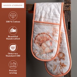 Maison d' Hermine Double Oven Glove 100% Cotton 7 Inch x 35 Inch with Loop Heat Resistant, Cooking, Baking, Grilling, Microwave, Barbeque, Giving Thanks - Thanksgiving/Christmas