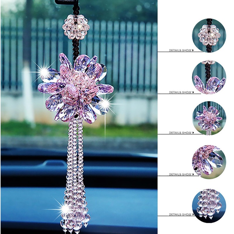 SHSEMO Car Interior Mirror Crystal Jewelry Colorful Crystal Charms Transparent