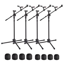 AW 4 Packs Microphone Boom Arm Stand Dual Mic Clips Adjustable Tripod Phone Holder for Performance Singing Wedding Stage and Outdoor