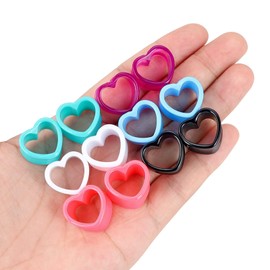 Qmcandy 6 Pairs Acrylic Heart Shape Ear Tunnels Plugs Colorful Gauges for Ears 0g
