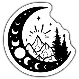 Moon Mountain Sticker, Night Sky Sticker, Nature Scene Sticker, Lunar Phases Sticker, Outdoor Adventure Sticker, Camping Sticker - 5-Inch Sticker - 2-Pack - CCSTICKER00742