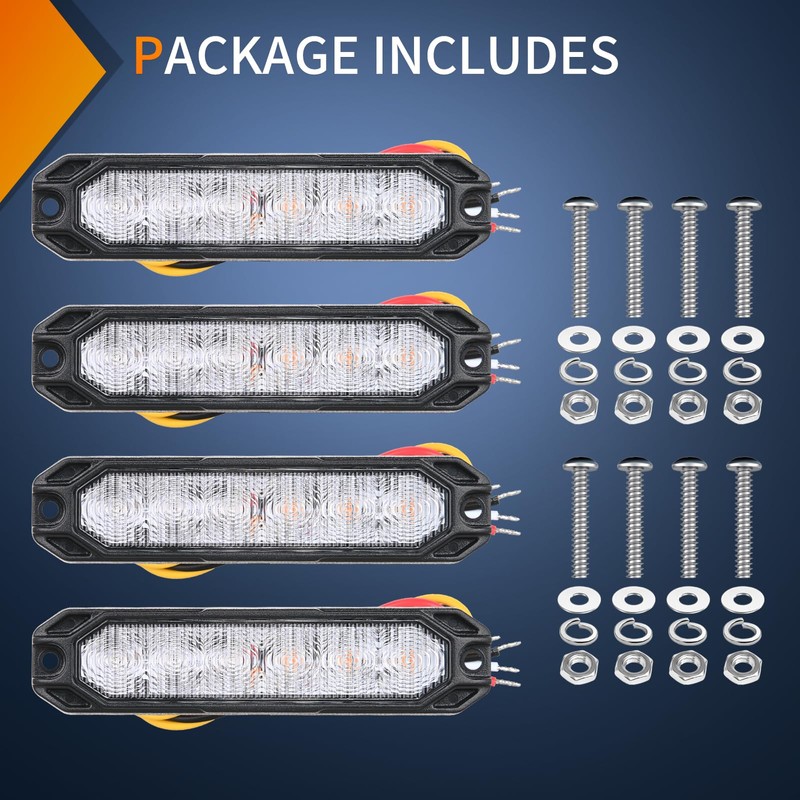 Nilight 4PCS 6LED Blue White Emergency Strobe lights 12V 24V