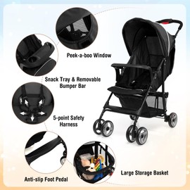 Baby Joy Lightweight Stroller, Compact Toddler Travel Stroller for Airplane, Infant Stroller w/Adjustable Backrest/Footrest/Canopy, 5-Point Harness, Storage Basket, Easy One-Hand Fold, Coffee