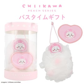 Chiikawa Bath Time Gift, Bath Sponge & Bath Fizz (Peach Scent), Chiikawa Peach Series, Bath Salt, Shobido Shobio CW46481