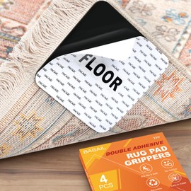 BAGAIL Rug Grippers 4 Pcs, Non-Slip Rug Corner Grips for Hardwood Floors & Tile, 4x4in Reusable Double-Sided Adhesive Carpet Tape to Prevent Sliding & Tripping Hazards for Pets, Kids, Family