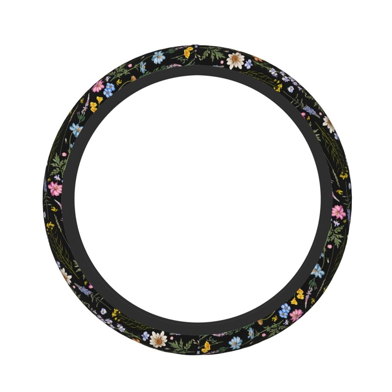 Cute Wildflower Steering Wheel Cover for Women, Universal Auto Steering