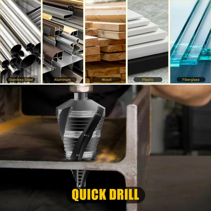 KAKILFOB Four Spiral Flute Step Drill Bit, HSS Step Drill