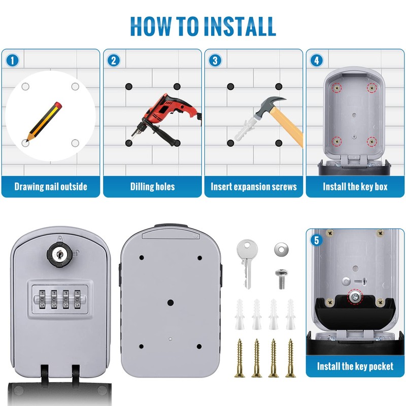 ENONEO Key Safe Key Safe with 4-Digit Combination Code with