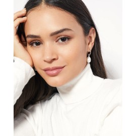 Hoop Earrings 16mm with 11-12 mm Baroque Freshwater Cultured Pearl Interchangeable Charm for Woman Secret & You - Rhodium Plated 925 Sterling Silver