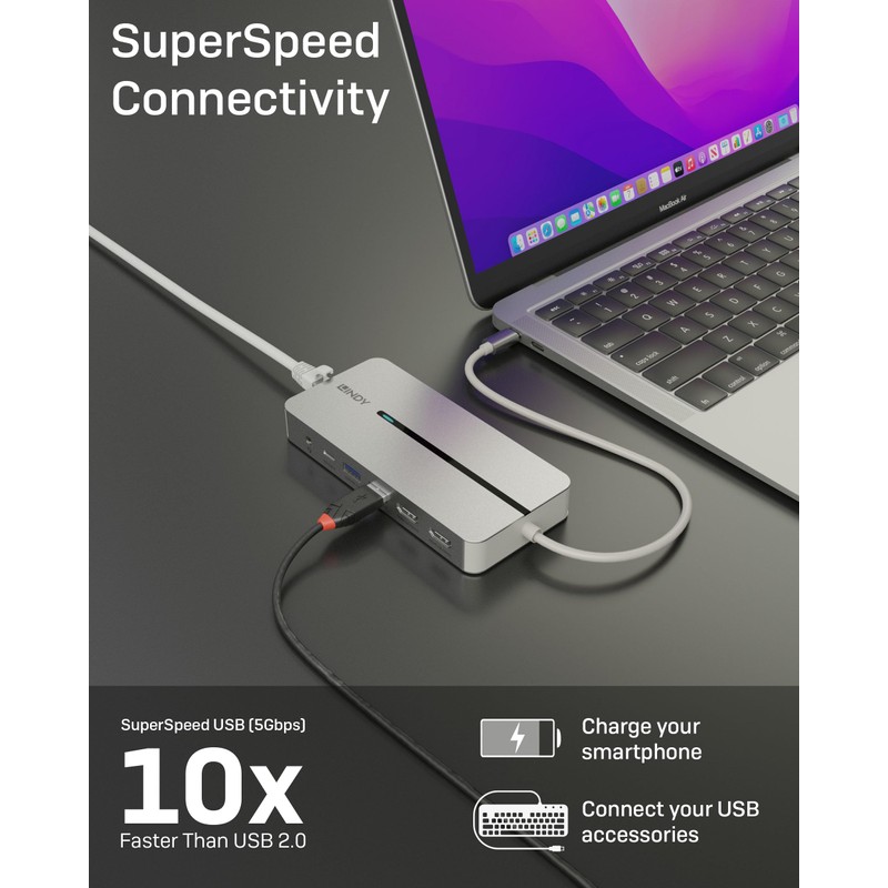 LINDY 43360 DST-Mx Duo USB C Laptop/MacBook Mini Docking Station