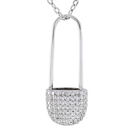 AFFY Safety Pin Pendant Necklace in 14k White Gold Over Sterling Silver Round Cut White Cubic Zirconia