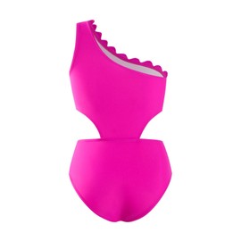 OXUBOAO Girls Swimsuits Kids One Piece Bathing Suit for Girls Scalloped Swimming Suit High Waisted Bottoms (Pink, 5-6T)