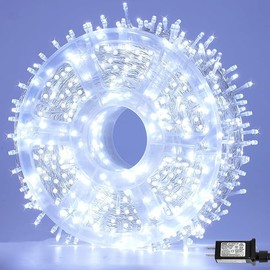 QITONG 165ft 500 LED White String Lights Outdoor Waterproof, 8 Modes Christmas Light Plug-in, Clear Wire Christmas Tree Light Indoor