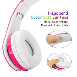 Kids Bluetooth Headphones 85db/110db Volume Limit Wireless/Wired Aux Port Foldable Noise Protection Over-Ear Build-in Mic Headphones for Kids Adults Travel School Phone Pad Tablet PC Pink