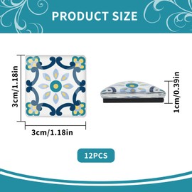 MultiValue Fridge Magnets, Pack of 12 Lightweight Flower Tile Pattern Fridge Magnets Delicate Square 3D Glass Magnets with Strong Magnets for Magnetic Board Office and Households (A)
