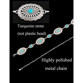 TOPACC Silver Turquoise Concho Belts for Women Western Metal Cowgirl Boho Chain Belts for Dresses Country Concert Outfit