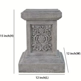 Elegant Floral-Carved Resin Pedestal Stand, White Garden Statue/Pot Base, Versatile Indoor/Outdoor Display ColumnColor: As picture, Size: One Size