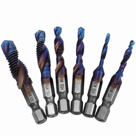 Yakamoz 6Pcs Hexagon Titanium Drill Tap Combination Bit Set, 1/4" Hex Shank Screw Tapping Countersink Drill Bits Metric Thread M3 M4 M5 M6 M8 M10 Taps Tool