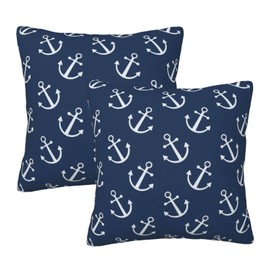 Duduho Anchors Throw Pillow Cover Set of 2 Decorative Square Pillowcase Navy Blue Nautical Ocean Theme Throw Cushion Case for Bedroom, Living Room, Sofa, Couch and Bed, 20x20 Inch
