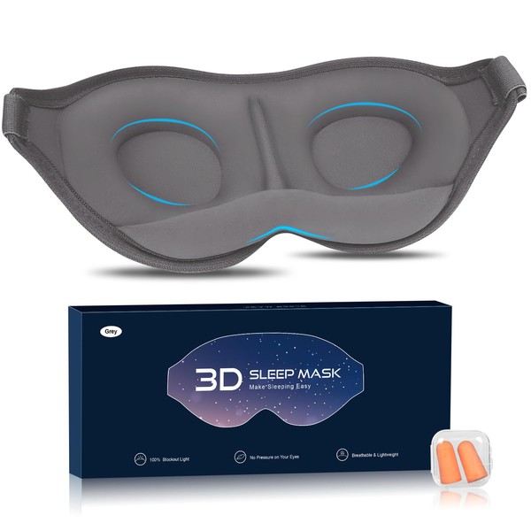 Sleep Mask, Eye Mask, Soft and Comfortable New 3D Blackout Sleep Eye Mask for Travel, Meditation, Sleep Masks for Men and Women (Gray) (Grey)