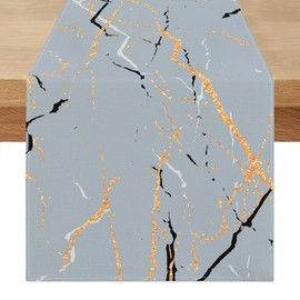 40 x 180 cm Table Runner Modern Grey White Table Runner Linen Marble Golden Texture Abstract Art Washable Table Runner Vintage for Spring Summer Dining Room Kitchen Table