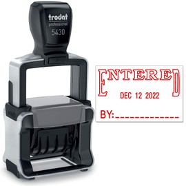 Trodat 5430 Professional Self-Inking Date Stamp with Entered - Red Ink